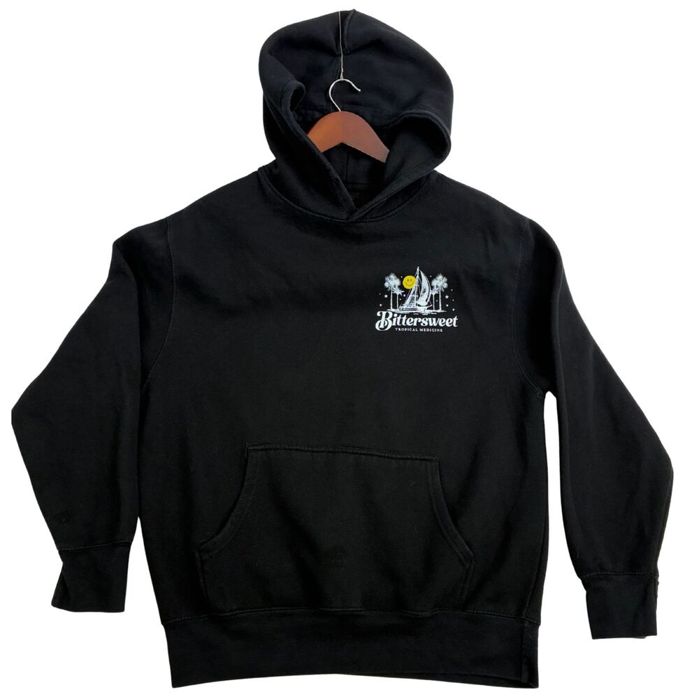 Bittersweet Tropical Medicine Black Pullover Hoodie Sailboat Graphic Mens Large